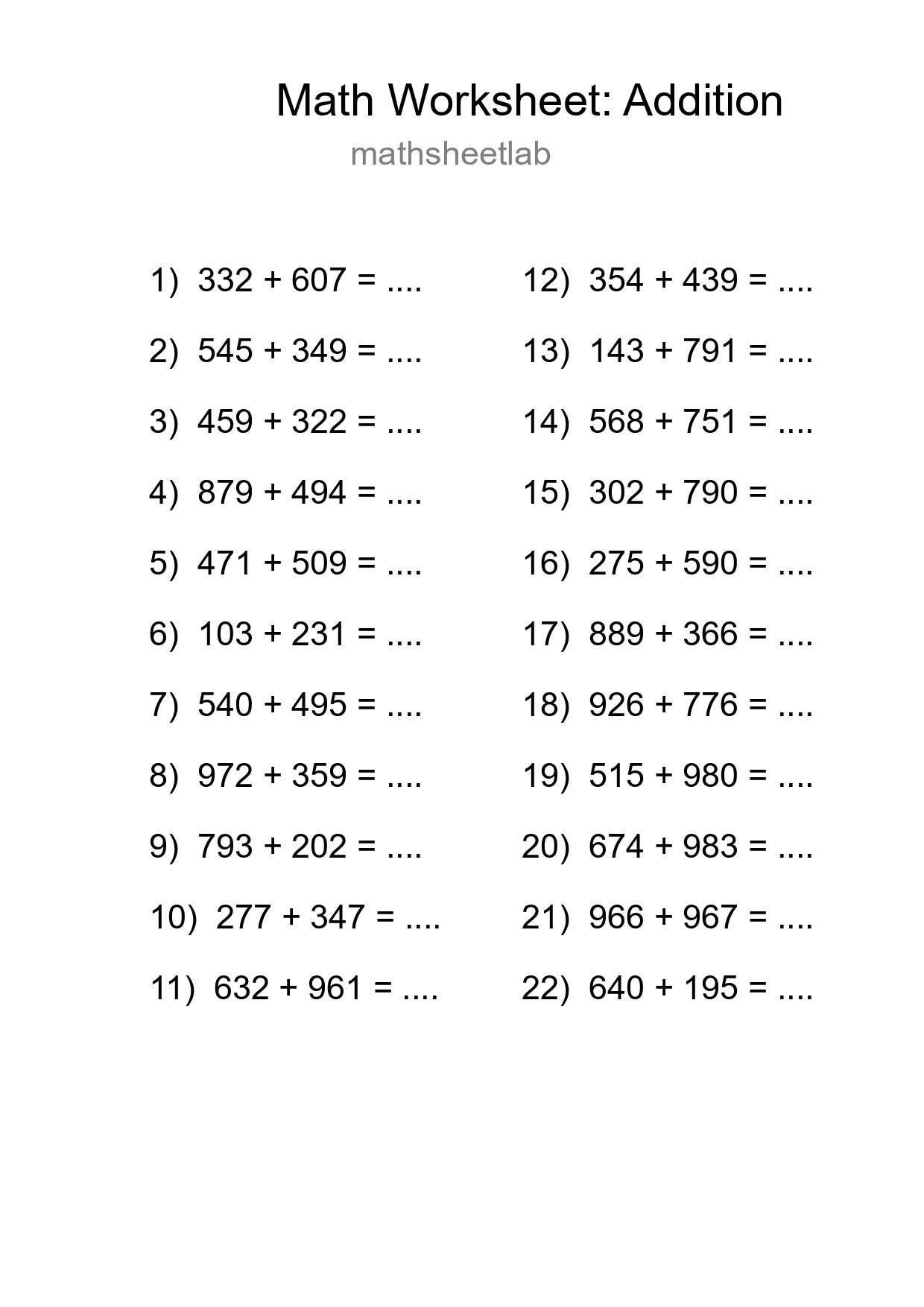Printable Free 22 Addition Math Worksheet For Grade 5 - Part 122