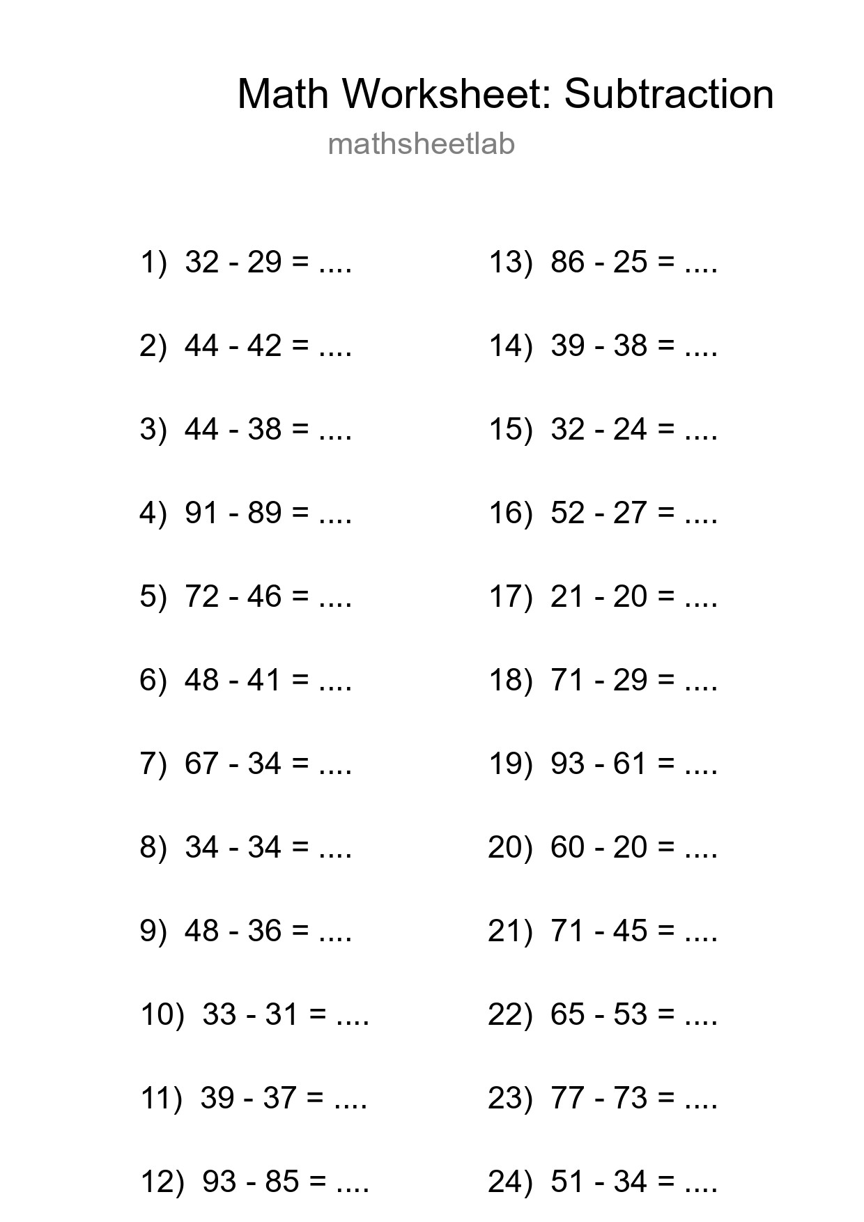 Printable Free 24 Subtraction Math Worksheet For Grade 3 - Part 30