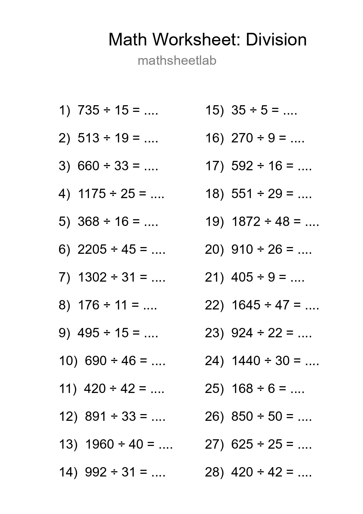 Printable Free 28 Division Math Worksheet For Grade 2 - Part 290